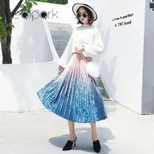 Плиссированная бархатная юбка Для женщин трапециевидной формы длинная юбка осень градиент Высокая талия юбка с галстуком-краска для печати, Элегантная модная обувь, женские зимние сапоги юбка