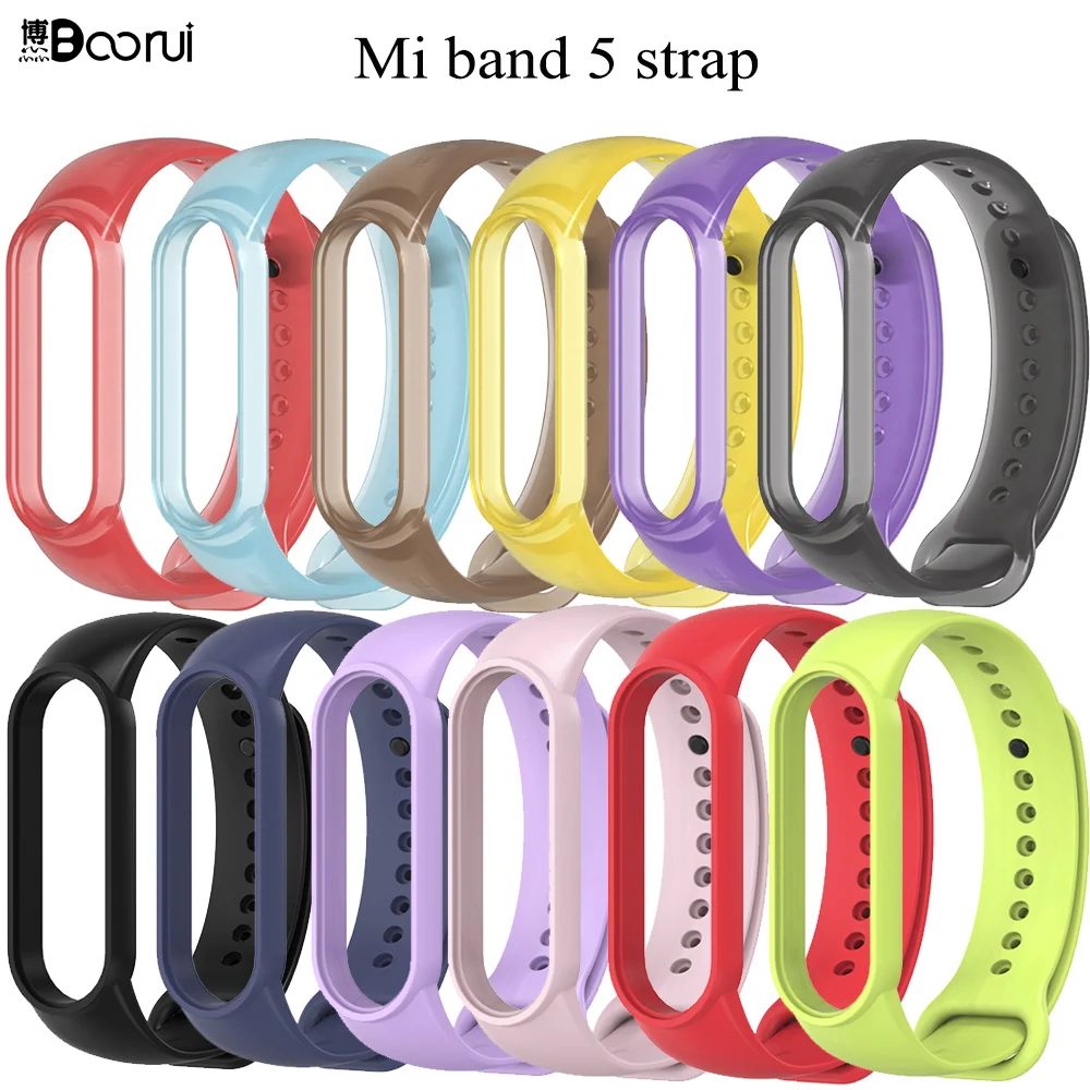 Прозрачный ремешок BOORUI Mi band 5 чистый цветной силиконовый из ТПУ miband спортивный