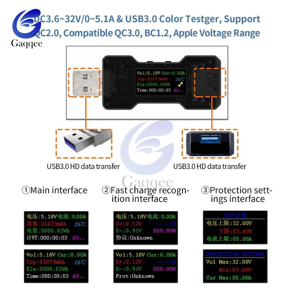 Цифровой вольтметр постоянного тока FNB18 USB тестер амперметр измеритель