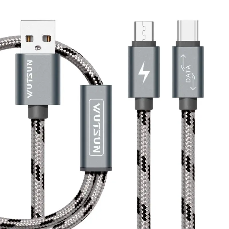 1,5 м 2 в 1 usb-Type C Micro USB зарядный провод отдельный usb C нейлоновая оплетка Кабель для передачи данных для Android мобильного телефона планшета Powerba - Цвет: Gold
