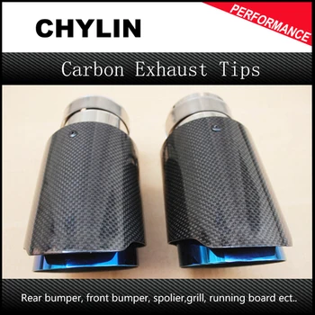 

Free Shipping 2PCS Ak Car Bright Carbon Fiber Exhaust End Pipes Single Muffler Tips
