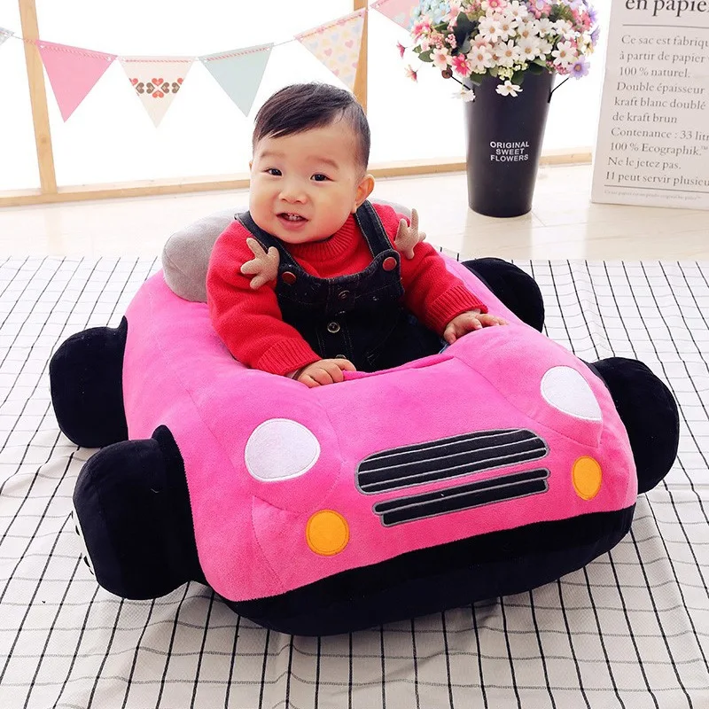  Infant Baby Sitting Chair Support Plush Support Seat Learning Sit Chair Toddler Cartoon Car-shaped 