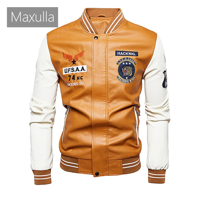 

Maxulla Men's PU Jackets Casual Windbreaker Motorcycle Leather Jacket Male Slim Fit Uniform Biker Leather Coats Mens Clothing