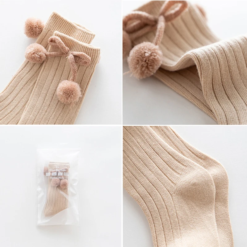 Calzini per bambini per ragazze ragazzi autunno inverno fiocco pompon ginocchio calzini lunghi per bambini calzini in cotone per bambini accessori per bambini