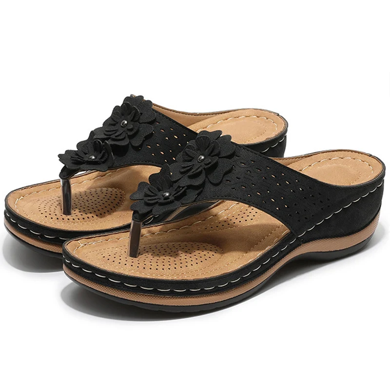 Zapatillas de verano para mujer, Chanclas, sandalias bajas, zapatillas de flores, cuñas deslizantes