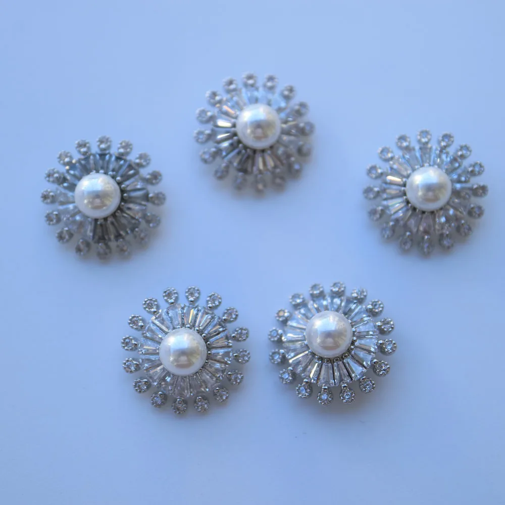 DIY용 진주 크리스탈 버튼, 큐빅 지르코니아 버튼, 코트용 장식 CZ 재봉 버튼, 캐시미어 니트 가디건, 16mm, 로트당 5 개