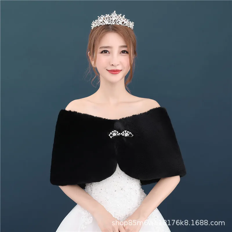 style C Черная шаль модная свадебная меховая шаль свадебное платье пальто замужняя осенняя и зимняя шаль Банкетная шаль - Цвет: style C