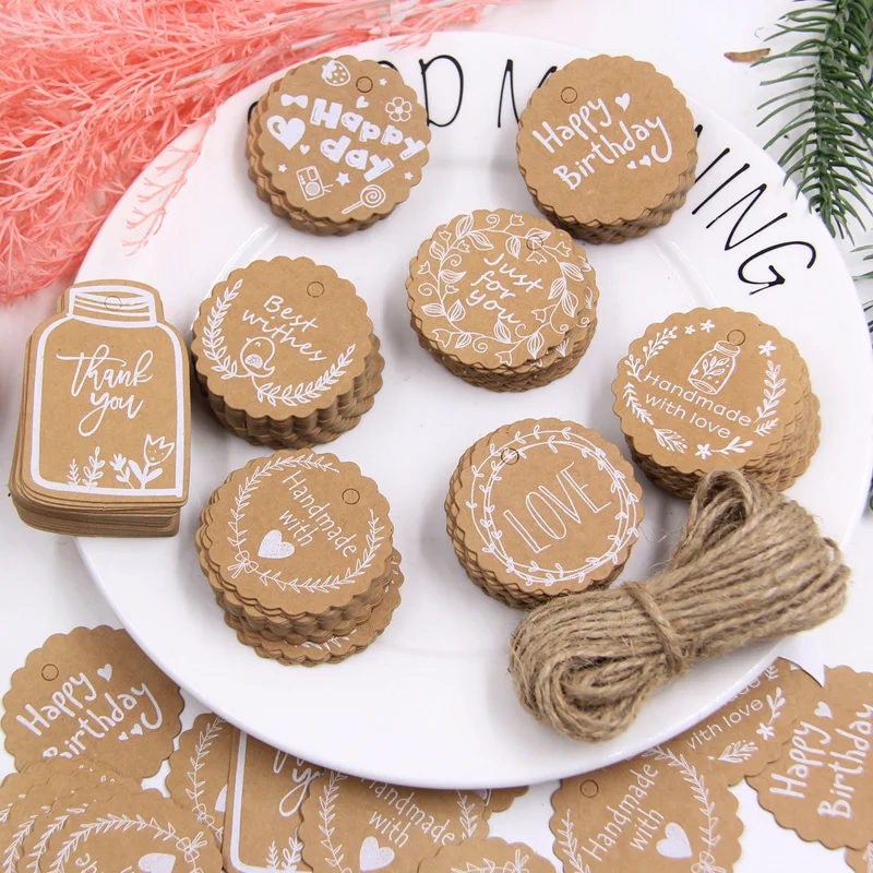 Étiquettes En Papier Kraft - Joyeux Noël - 50pcs - Étiquettes Suspendues - Style H - Marron