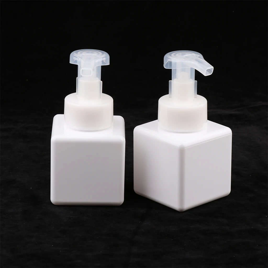2Pcs 250ml Square Plastic Bottle Empty Shampoo Cosmetic Foaming Soap Vials Refillable Bottles Empty Cosmetic Containers