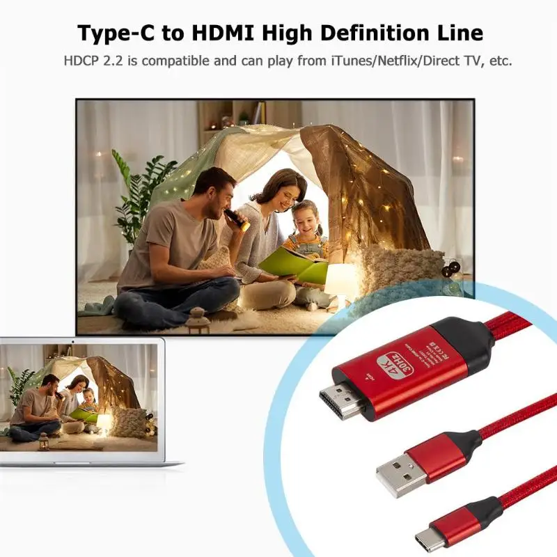 4K type-C к HDMI алюминиевый сплав 2 м кабель конвертера с USB для телефона ноутбука