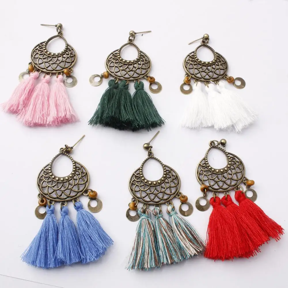 

3UMeter 2019 New Bohemian Tassel Earrings For Women Vintage Openwork Flower Earrings Long Gift Drop Shipping
