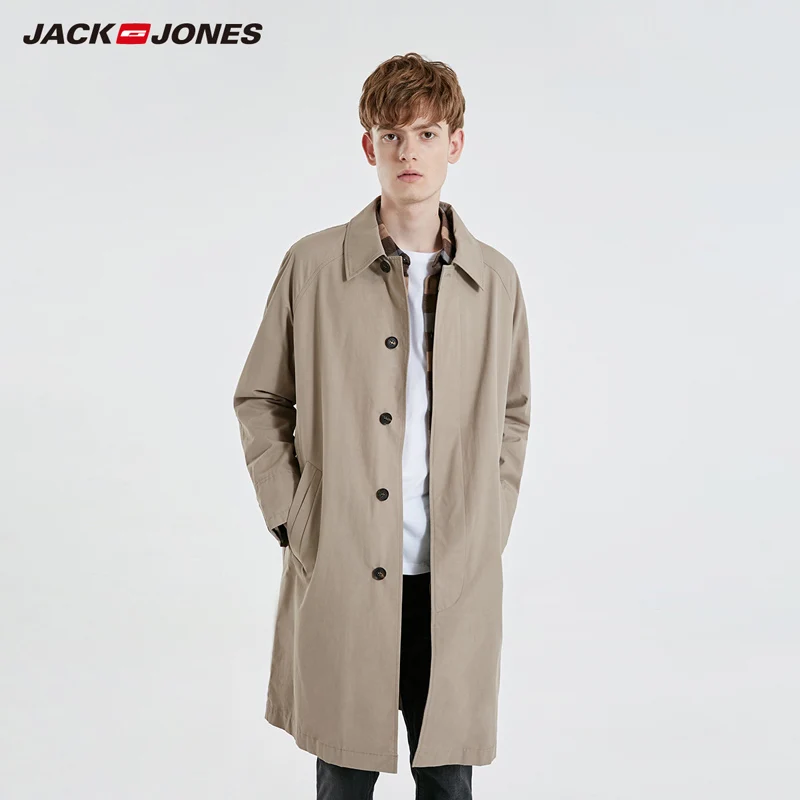 Мужское приталенное пальто JackJones однотонный Тренч с лацканами средней длины
