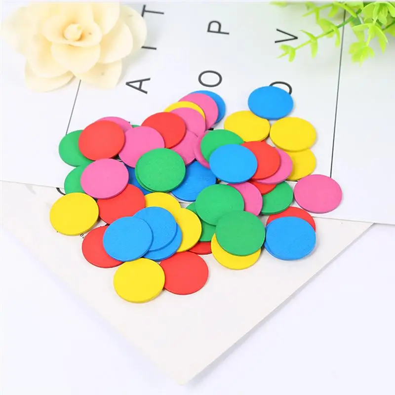 50pcs 감각 라운드 조각 다채로운 라운드 나무 동그라미 아이 수제 공예 교육 수공예품 학생 교육 에이즈 나무 장난감