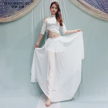 

Women Belly Dance Practice Training Clothes Sexy Mesh Top Swing Skirt Set Oriental Dance Beginners Stage Wear Costume Team Suits