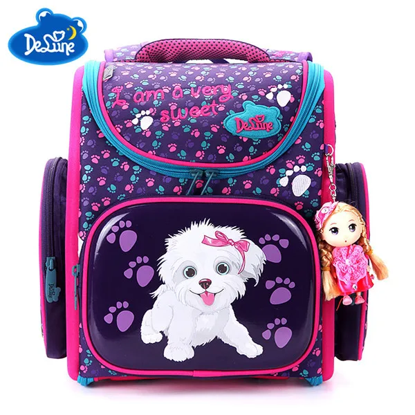 Delune От 5 до 9 лет с фабрики, новые школьные сумки, ортопедический рюкзак, ранец с рисунком, Mochila Infantil, детский школьный рюкзак для девочек - Цвет: 3-129 dog pattern