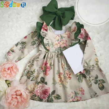 

Sodawn Girl Dresses Spring Autumn Kids Clothes For Girls New Long Sleeve Flower Printed Princess Dress Vintage Baby Girl Clothes