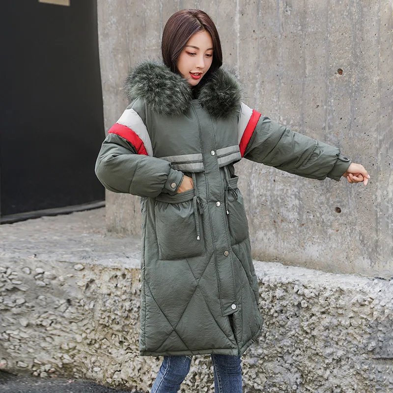 

2019 Autumn & Winter Korean-style Mid-length Cotton-padded Jacket Coat Slim Fit Slimming Hooded Fur Collar Cotton Coat Casual Co