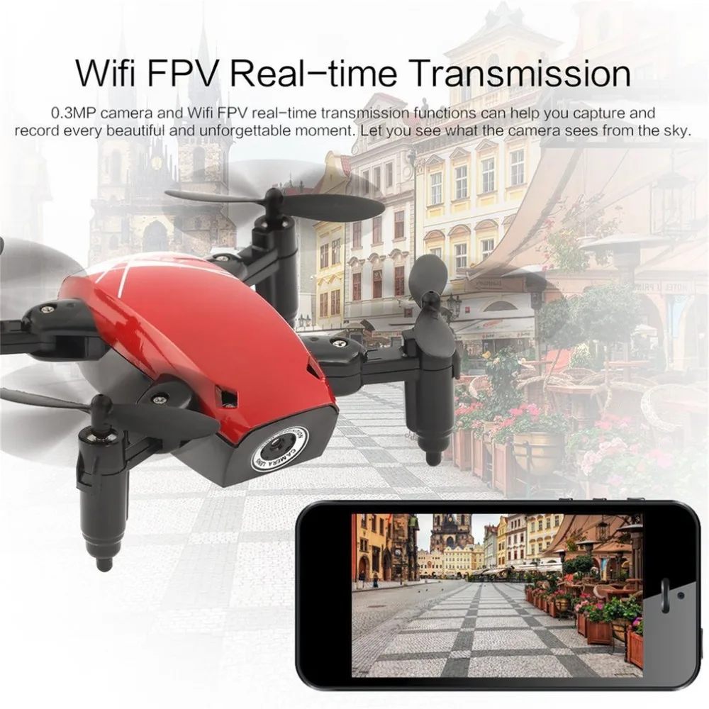 

S9W WIFI FPV 0.3MP Camera Mini Foldable Drone RC Drones Atitude Hold Mode One-key Return 360 Degree Flip RC Quadcopter RTF