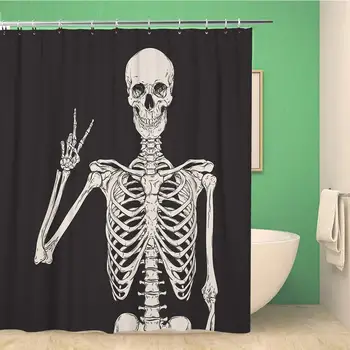 

Bathroom Shower Curtain Skull Human Skeleton Posing Over Halloween Grave Hand Vintage 60x72 inches Waterproof Bath Curtain Set