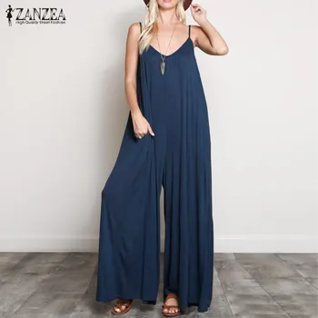

ZANZEA 2020 Strap Playsuits Women Casual Plus Size Jumpsuits Rompers Female Solid Wide Leg Trousers Pantalon Lady Combinaison