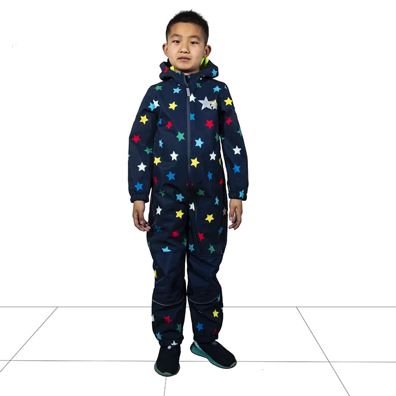 Children's soft shell waterproof jumpsuit for boys and girls one-piece romper to keep warm, waterproof, windproof and velvet
