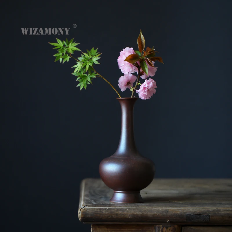 

Handmade Creative Japanese Zen Retro Vintage Imitation Copper Ceramic Vase Flower Arrangement Living Room Decorations