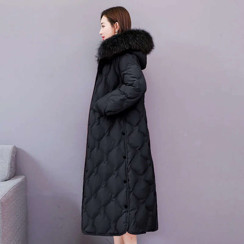 

High-End Large Fur Collar Cotton-padded Clothes Women's Mid-length Korean-style 2019 Winter New Style Hooded Cotton Coat Loose-F
