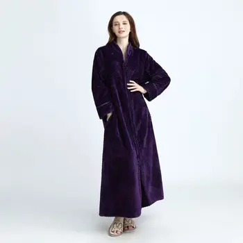 

Winter Warm Front Zipper Pokect Kimono Bath Robe Dressing Gown Women Men Extra Long Flannel Bathrobe