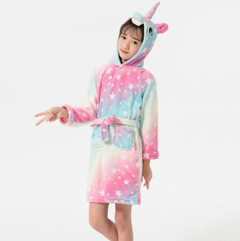 Children Cartoon Robe Boys Girls Homewear Coral Fleece Sleepwear Nightgown Flannel Hooded Winter Kids Clothing Casual Nightwear - Цвет: Style K