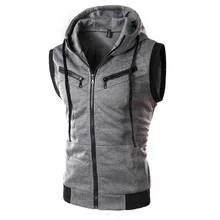 AliExpress Batches Summer New Style Men's Hooded Sleeveless Vest Solid Color Casual Slim Fit Waistcoat Hoodie