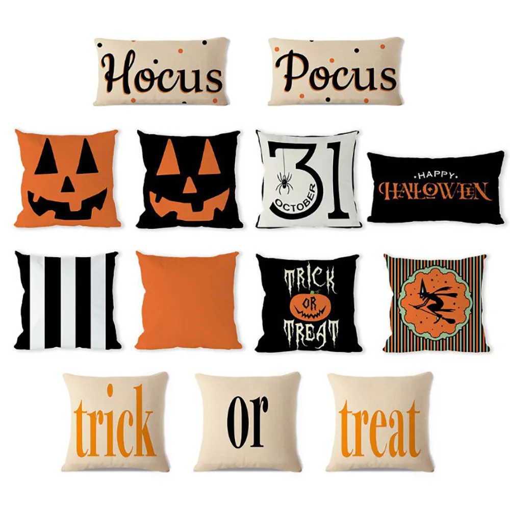 Cross-border new Halloween pillow pumpkin naughty English letter treat or trick sofa cushion | Дом и сад