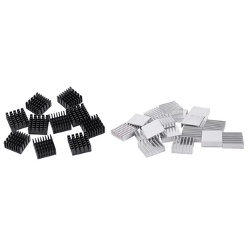 

30 Pcs Heatsink Aluminum Heatsink Cooler Radiator Heat Sink, 20 Pcs Silver 20Mm X 20Mm X 6Mm & 10 Pcs Black 20Mm X 20Mm X 10Mm
