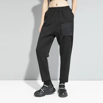 

Casual Black Streetwear Long Pants Female Newest Baggy Cotton Blend Harem Pants Loose Women Plus Size Elastic Waist Trousers Z2