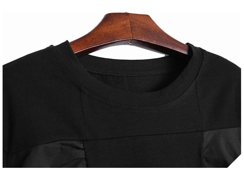 [EAM] Women black square split joint temperament T-shirt New Round Neck Long Sleeve  Fashion Tide  Spring Autumn 2020 1Z451