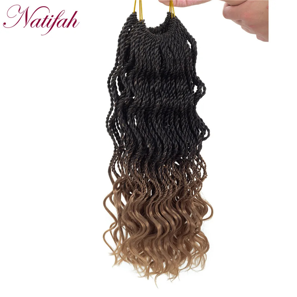 Natifah вязание крючком закрученные косички 14 дюймов Омбре плетение волос Синтетические Сенегальские косички кудрявые вязанные косички
