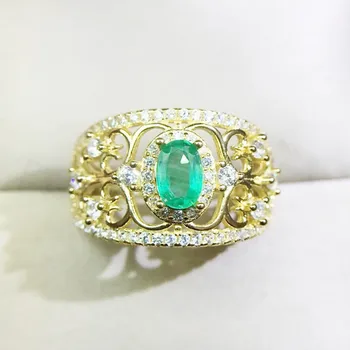 

Natural original emerald ring Free shipping 925 sterling silver 4*6mm 0.52ct gemstone For men or women Q911183