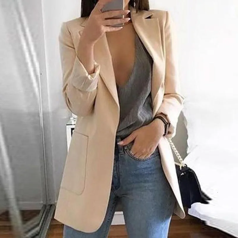 Flash Sale Office Lady Long Sleeve V-neck Blazers Autumn Hot Sale Fashionable Women Casual Blazers Solid Lapel Pocket Slim Upper Coat