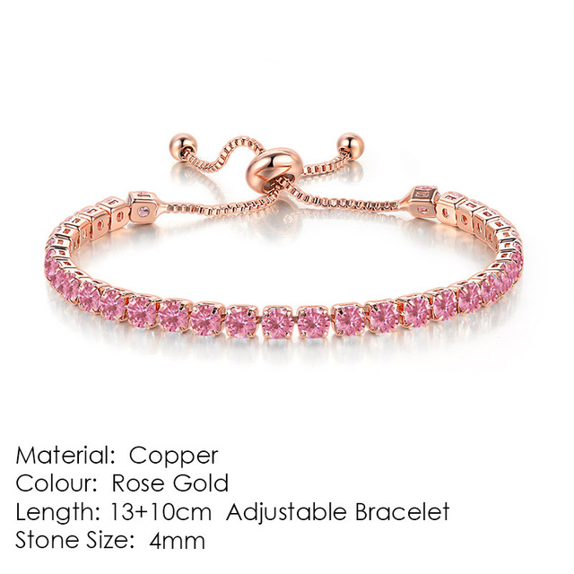 Luxury Adjustable Tennis Bracelets For Women Christmas Gift Rainbow Zircon Rose Gold Color Chain Jewelry Korean H056
