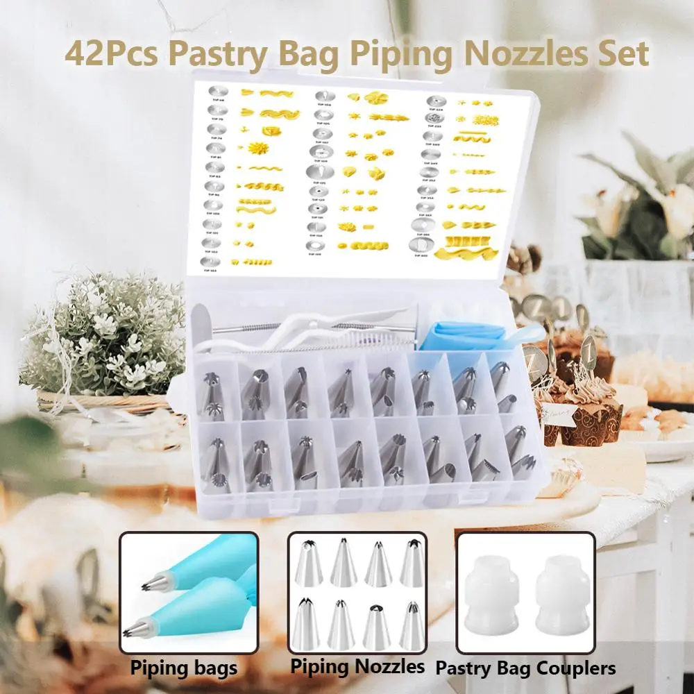 42pcs DIY Piping Bag Pastry Bags Nozzles Converter Set Cream Dessert