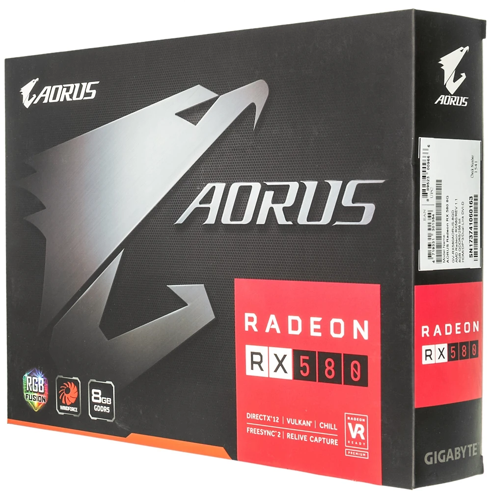 Видеокарта Gigabyte PCI-E GV-RX580AORUS-8GD AMD RX580 8192Mb 256b GDDR5 1340/8000 DVIx1/HDMIx1/DPx3/