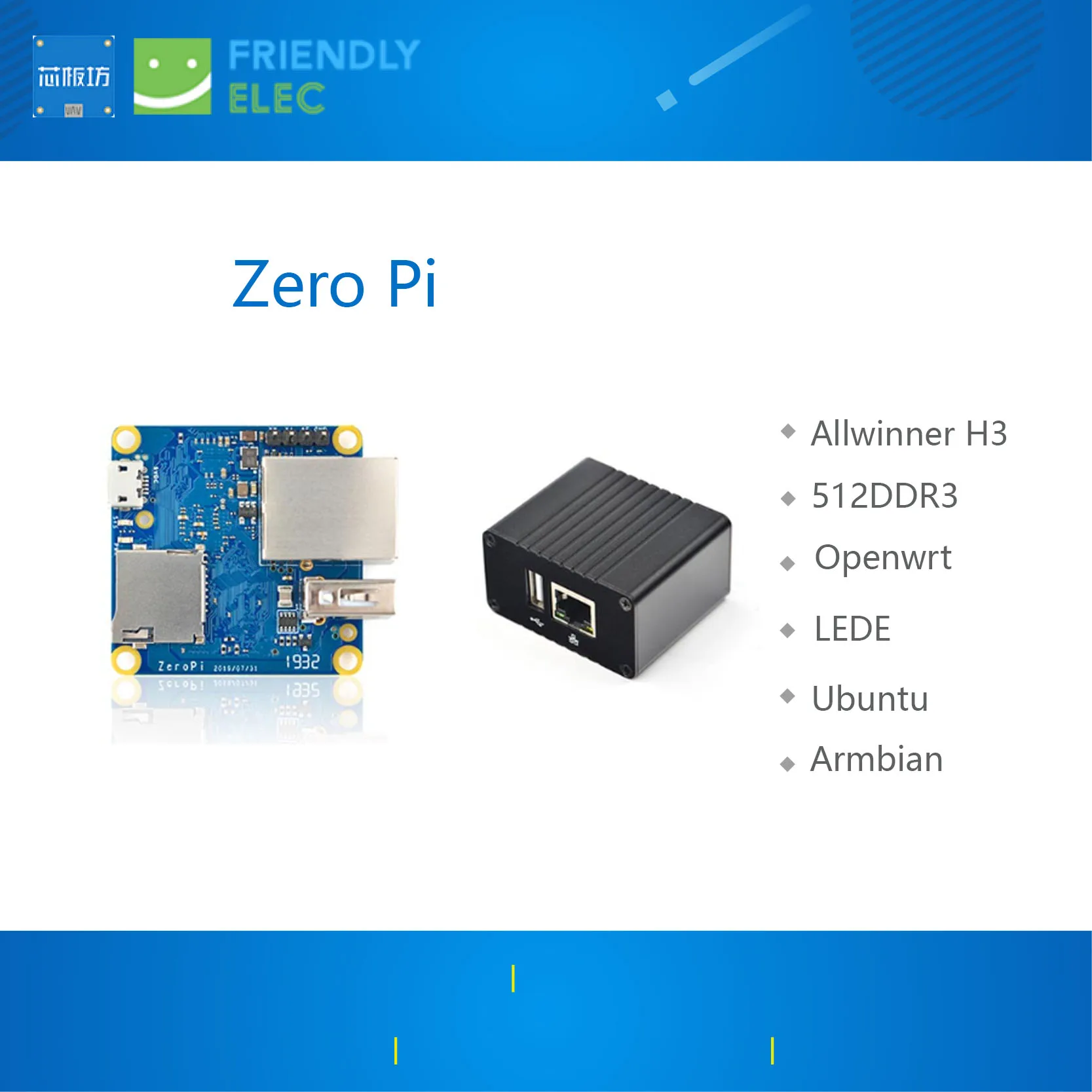 Para NanoPi ZeroPi 512MB RAM Gbps Ethernet corteza A7 Placa de desarrollo Allwinner mini linux Junta pi zero