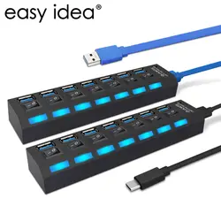 EASYIDEA супер Скорость USB Hub 3,0 7 Порты Hub USB разветвитель адаптер с включения/выключения USB 3,0 концентратор для планшета, ноутбука Тетрадь