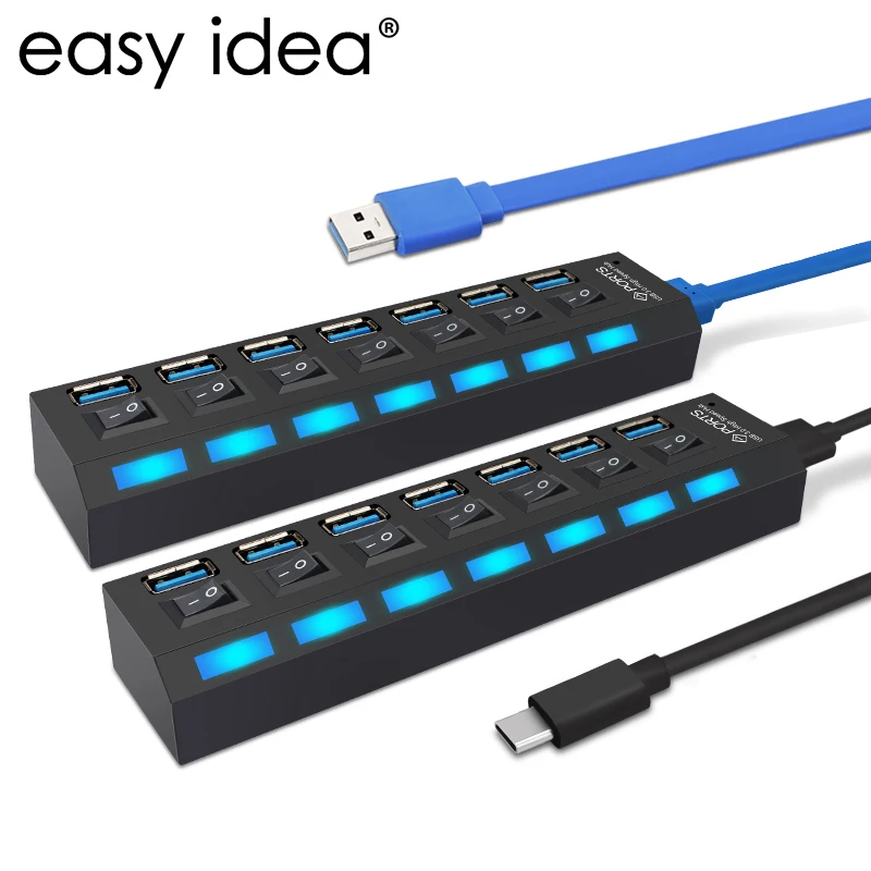 EASYIDEA USB 3 0 концентратор мульти usb хаб разветвитель type C 7 портов расширитель c Hab с