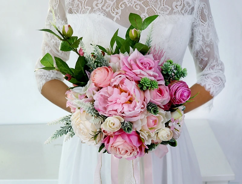 Розовые Искусственные цветы для невесты букет Свадебный букет ramo de novia Свадебные аксессуары цветок невесты