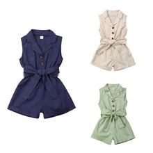 Одноцветный Комбинезон для маленьких девочек; комбинезон; костюм пляжного типа без рукавов; летняя одежда для маленьких девочек; солнцезащитные комбинезоны 1-6Y