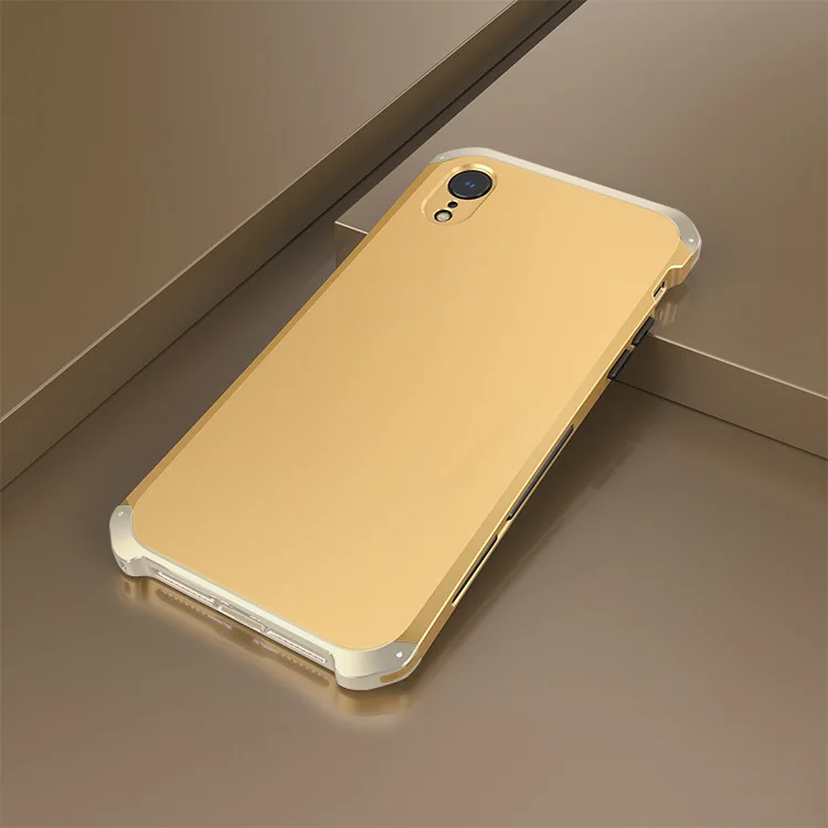 Gold Silver Side Текстурированный противоударный металлический каркас Пластиковая Задняя панель для iPhone XR iPhoneXR алюминиевый сплав iPhone XR бампер чехол с подарком - Цвет: Gold Silver Side