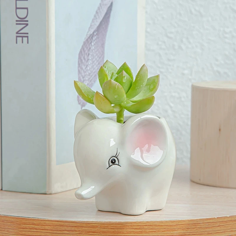 Flower Pots Ceramic Animal Cartoon Zebra Sheep Cow Head Mini for Succulents Bonsai Home Decoration