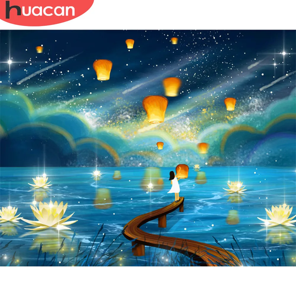 

HUACAN DIY Painting By Numbers River Light Kit Landscape Acrylic Paint By Numbers On Canvas Handpainted Oil Painting Gift Decor