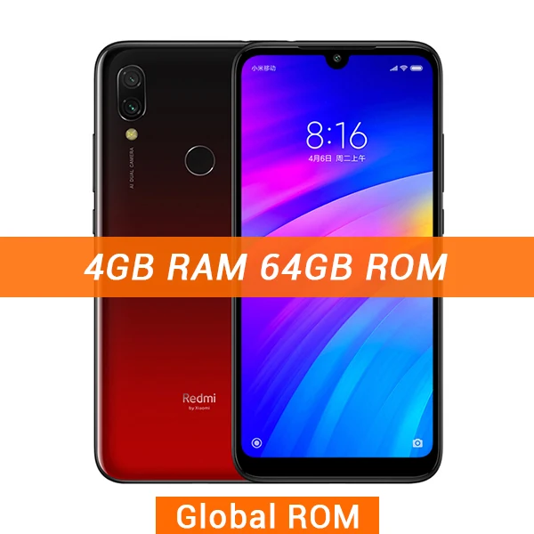 Глобальный Встроенная память Xiaomi Redmi 7 4GB 64GB Смартфон Snapdragon 632 Octa Core 6,26 дюйма, разрешение Full Экран 12MP 4000 мА/ч, Батарея мульти-Язык - Цвет: Red