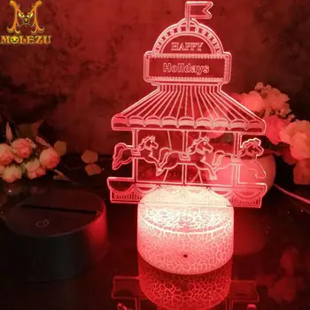 

Molezu Halloween Merry-go-round 3D Led Night Light Decoration Children Kids Gifts 7 Color Changing Visual Table Lamp